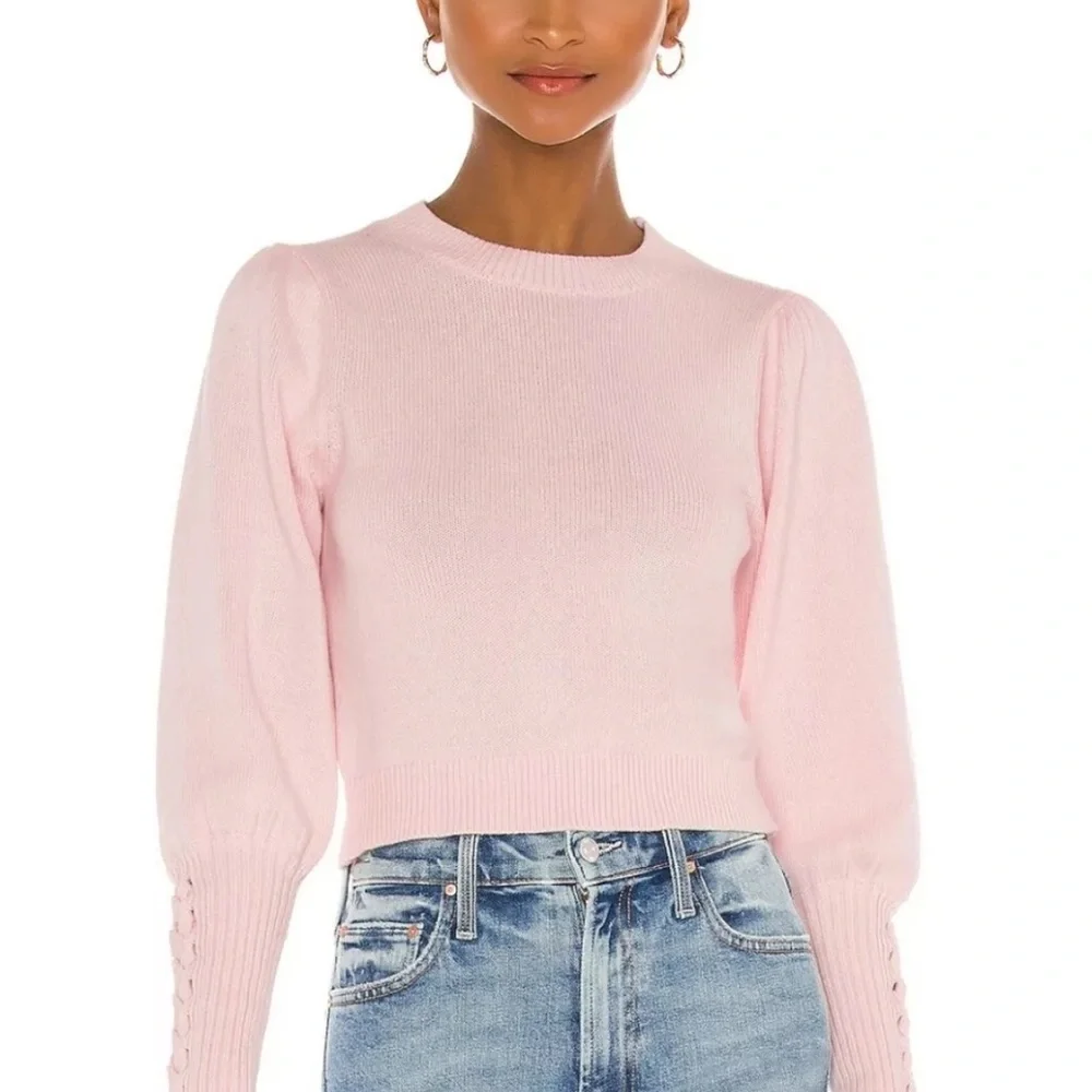 525 America Sweater Braided Tie Puff Sleeve Sweater Size Small